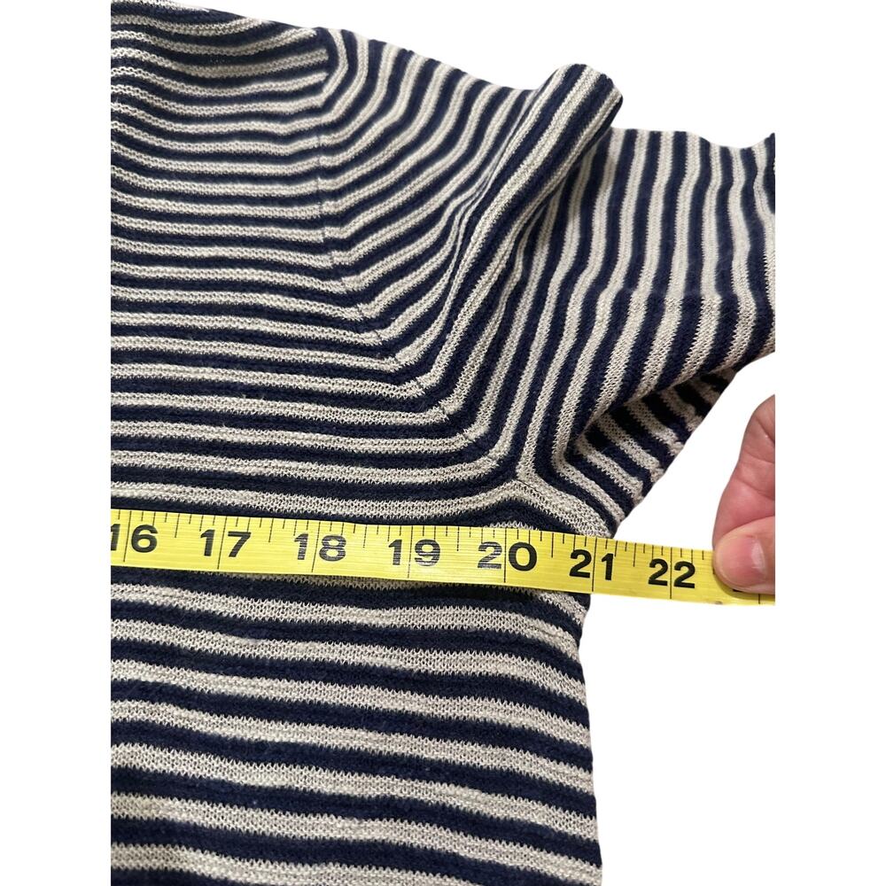 Eileen Fisher Organic Linen Cotton Striped Slub Knit Sweater Navy White R17OMH M - Picture 4 of 6